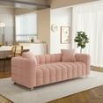 thumbnail image 3 of 80" Sofa Couch with 2 Pillows, Modern Teddy Fabric Sofa with Solid Wood Frame and Metal Legs, Comfy Upholstered Loveseat Sofa with Arc Armrest and Backrest for Living Room, Bedroom, Office, Pink, 3 of 5