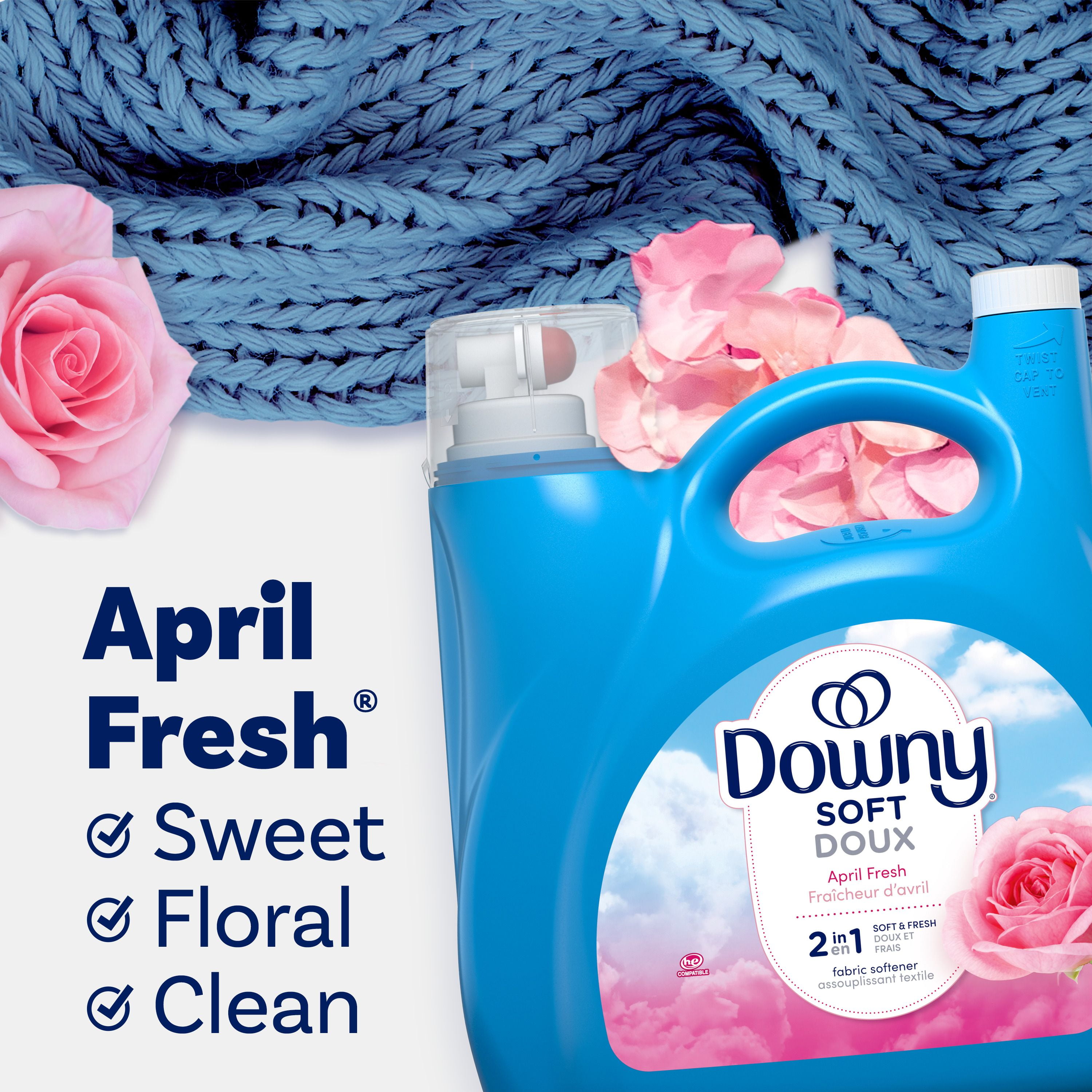 Downy Soft, 2 in 1 Soft and Fresh Liquid Fabric Softener, April Fresh, Fabric Conditioner Liquid provides softness and freshness for fabrics, 4.16L
