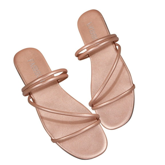 Honeeladyy Women Summer Flats Slippers Slides Comfort Non Slip Open Toe Slip On Sandals Wedding Vacation Travel Wine Party Valentines Day Gift for Wife Rose Gold Size 41