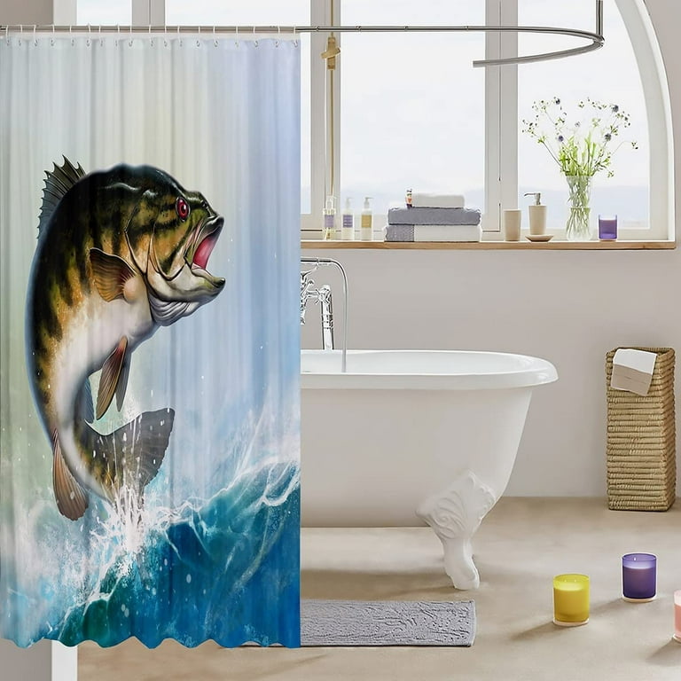 Bass Fish Shower Curtain Kids Big Pike Fishing Fabric Bathroom