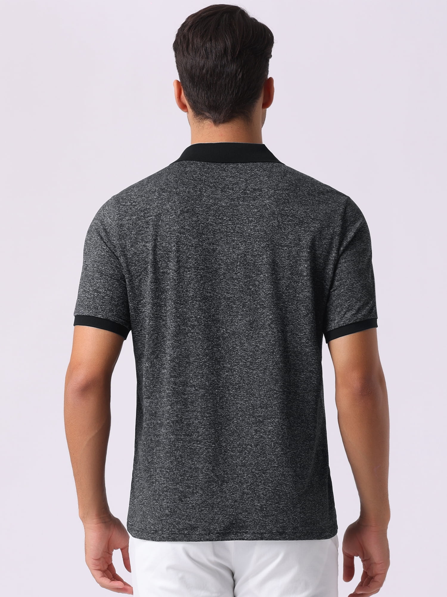 DARING DIVA Men's Casual Stretch Athletic Short Sleeve Heathered Golf Polo Shirt S Black