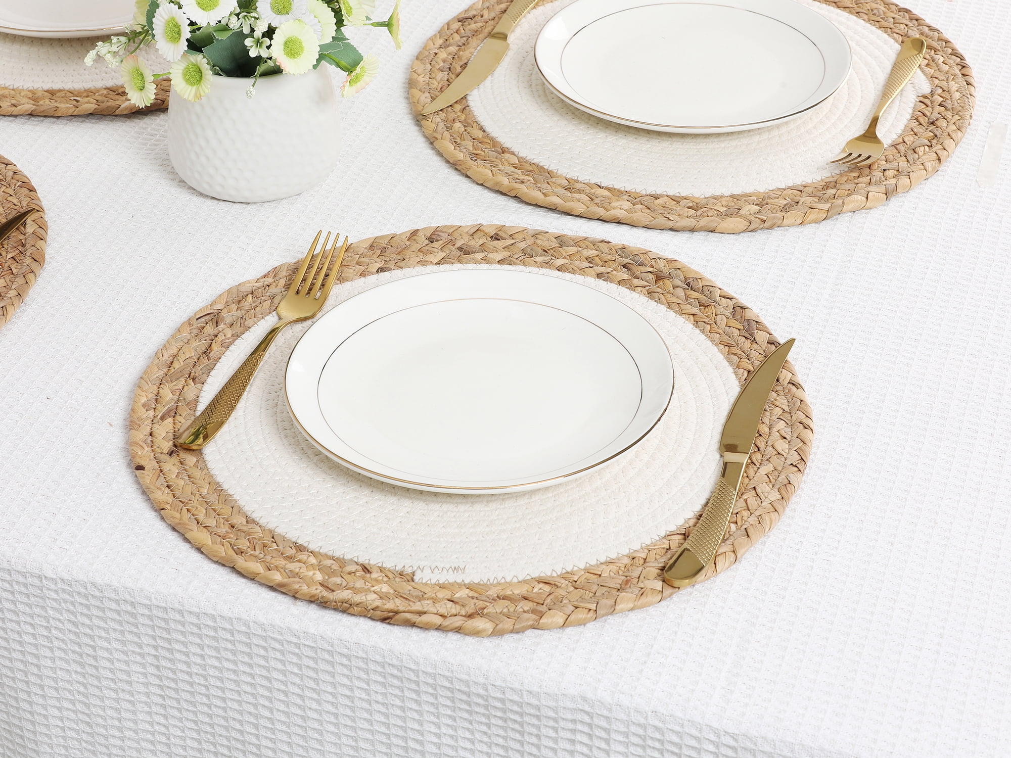 Unique Bargains Set of 4 Placemats for Dining Table Decor Table Mats Beige 14x14in