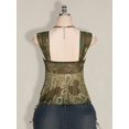 thumbnail image 2 of Army Green Floral Paisley Print Tie-Front Peplum Mesh Hem Tank Top For Women, 2 of 8