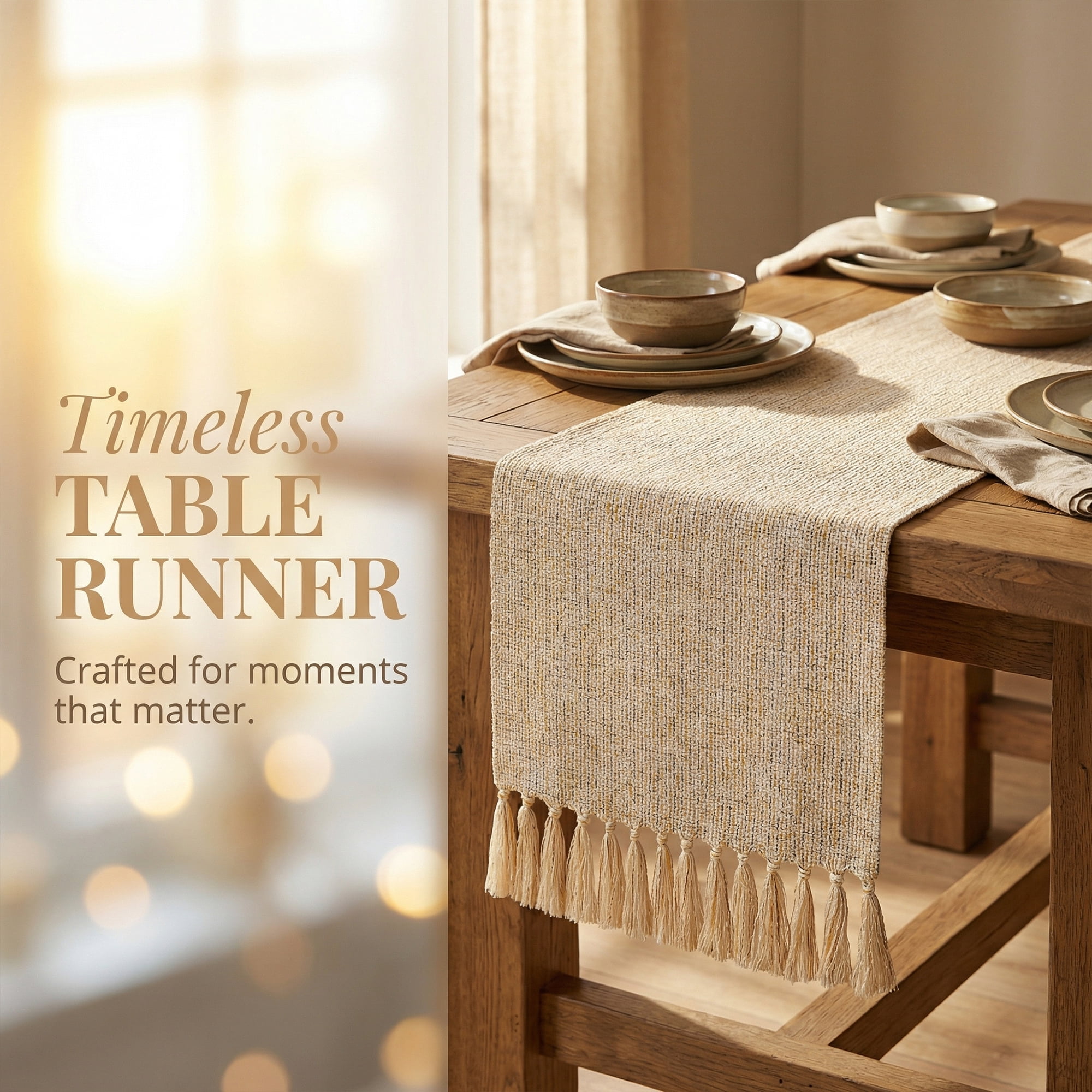 Unique Bargains Washable Polyester Table Runner for Birthday Decorations Beige 13"x72"