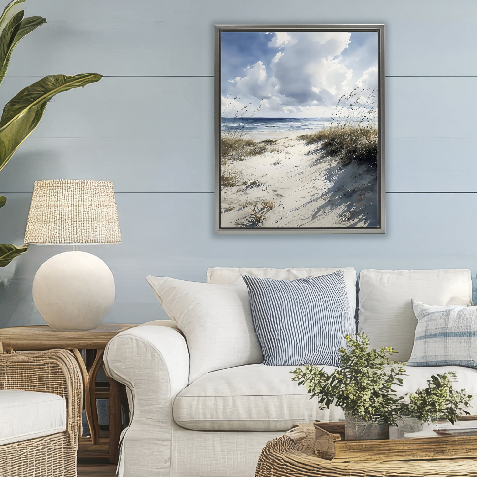 Stupell Industries Dune Beach at Midday Gray Framed Floater Canvas Wall Art, design by Franklyn Gregory