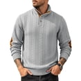 thumbnail image 1 of Gamivast Men's Button Neck Pullover Sweater Soft Cable Knit Long Sleeve Mock Neck Top with Elbow Patches Ribbed Cuffs Regular Fit for Casual Work Travel Fall and Winter Gray M, 1 of 3