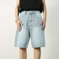 thumbnail image 2 of Jeans for Men Casual Loose Retro Straight Leg Comfortable Stretch Trend Denim Shorts Outdoor Streetwear Mens Jorts Light Blue M, 2 of 7