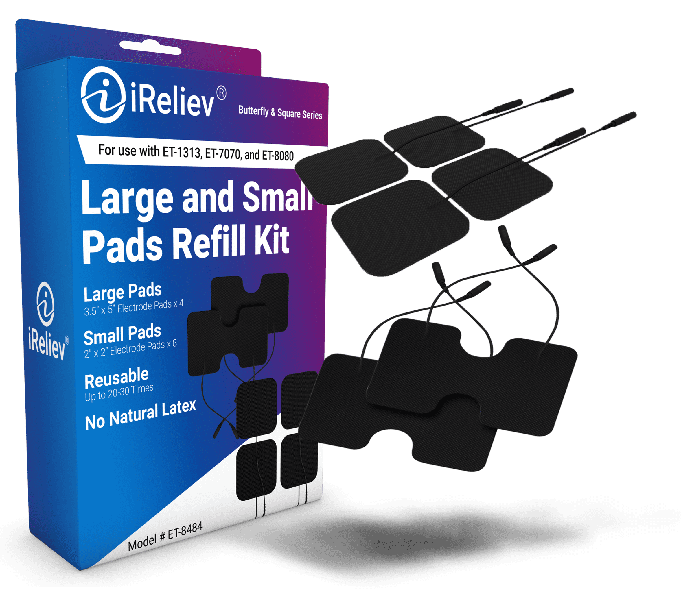 iReliev Wired Large and Small Electrode Pads Refill Kit, 2" x 2" and 3.