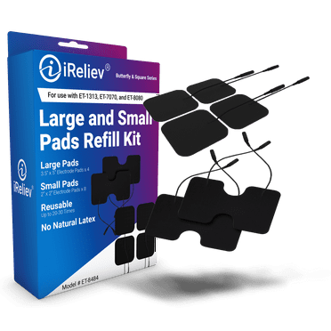 iReliev Wired Large and Small Electrode Pads Refill Kit, 2" x 2" and 3.5" x 5" for iReliev Wired TENS & EMS Devices, ET-7070, ET-8080 and ET-1313 Models