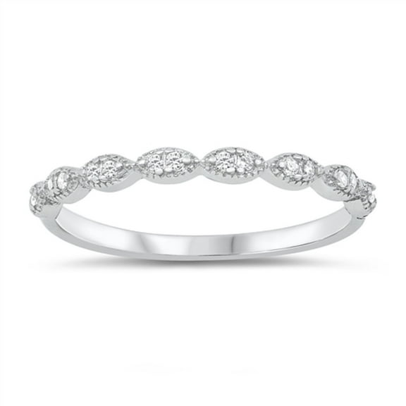 Clear CZ Multi-Marquise Half Eternity Ring Sterling Silver Size 10
