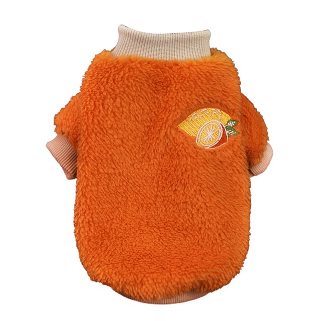 Trayknick Pet Clothes Cartoon Fruit Embroidery Pattern Keep Warmth Good Elasticity Pet Dogs Sweater Clothes for Winter Orange L