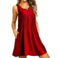 thumbnail image 4 of Vestido de mujer Jumpingount Chaleco con botones plisado sin mangas con bolsillo informal Rojo vino M, 4 of 6