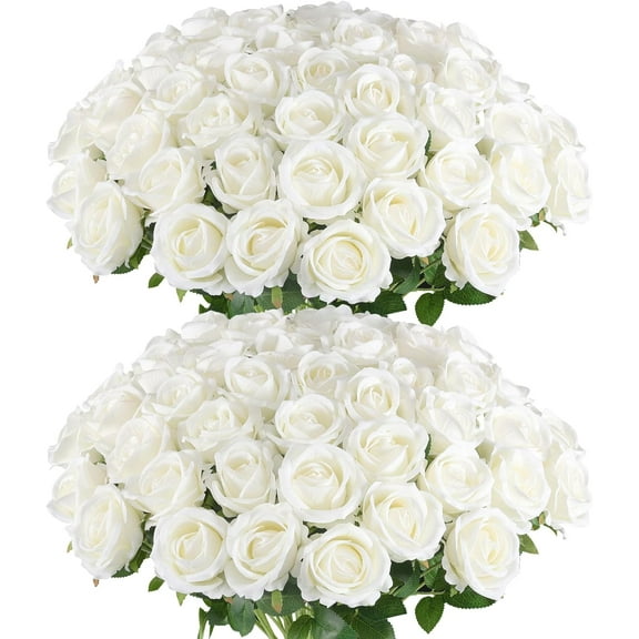 Artificial Roses in Bulk, Silk Roses Realistic White Roses for Wedding Centerpieces Flower Arrangement Home Decor (5, White)