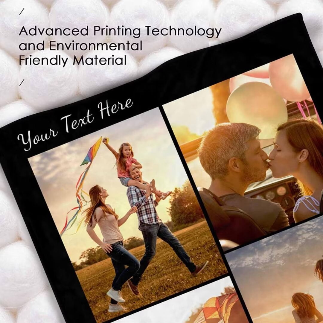 AISENIN Personalized Photo Blanket, 4 Photos Custom Blankets Photo Blankets Customize for Mom Grandma Wife Women from Daughter Son Husband