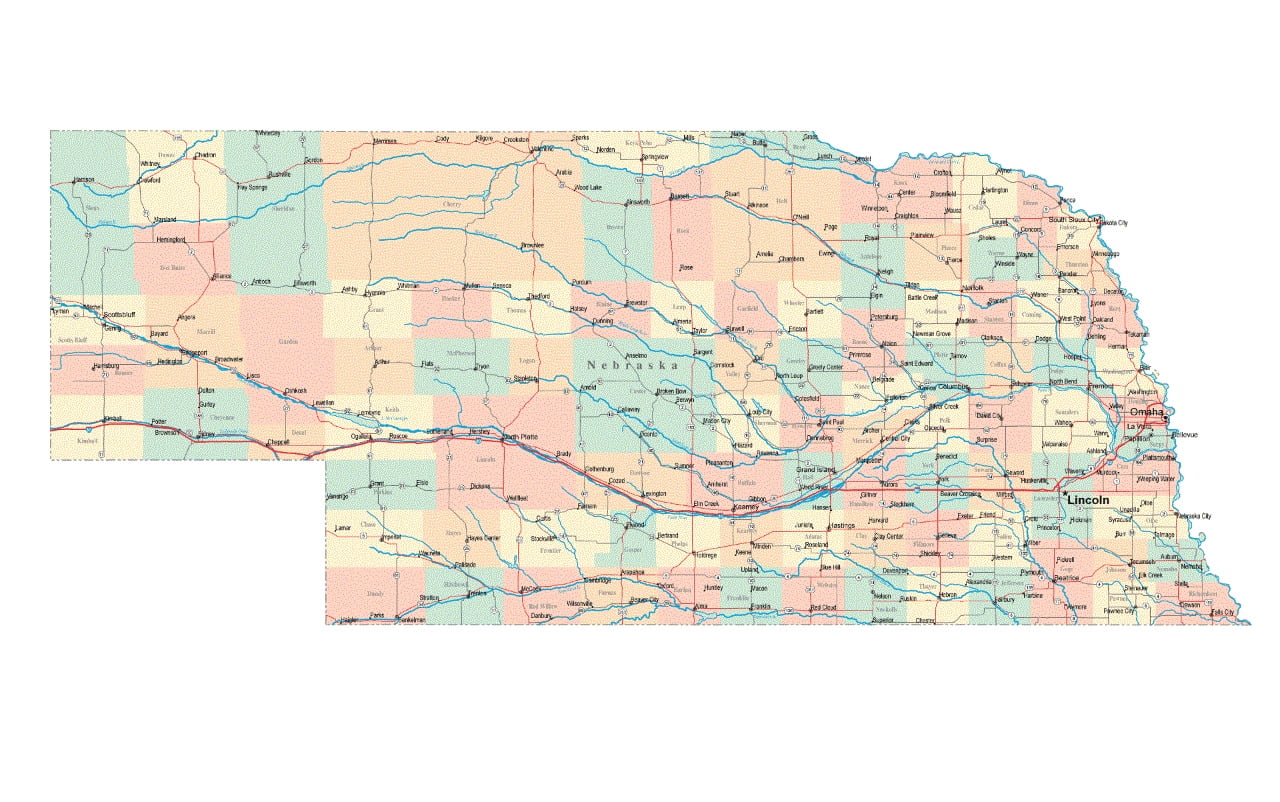 Nebraska State Road Map City County Lincoln Ne12 Inch BY 18 Inch