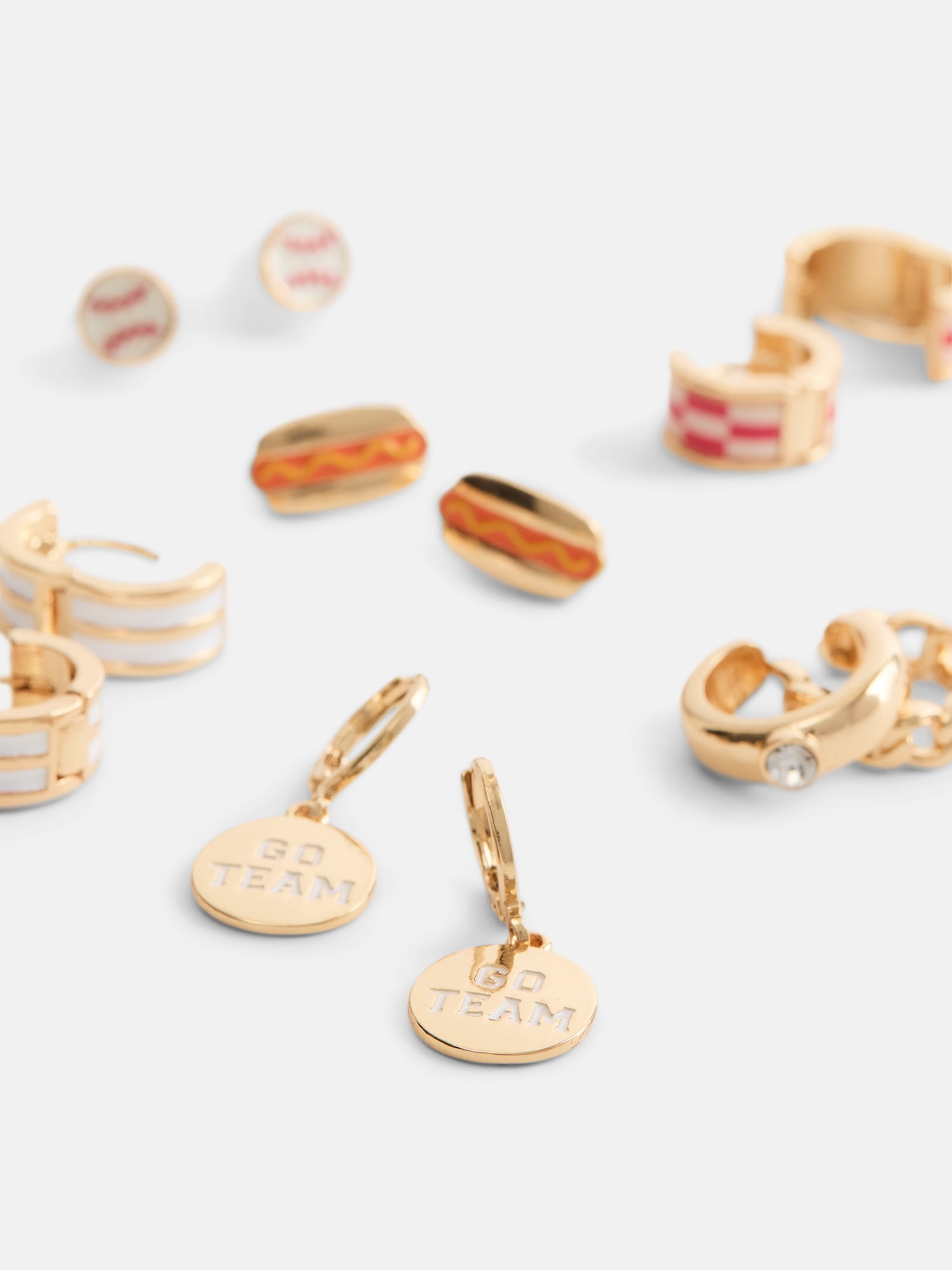 No Boundaries Women's Game Day Gold Tone Multi Earring and Cuffs Set, 5 Pairs and 2 Cuffs