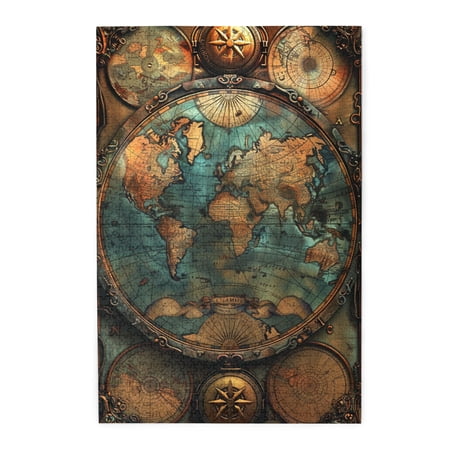 1000 PCS Retro Earth Map Wooden puzzles for adults 1000 pieces Challenging Brain Exercise Classic Earth Map Vintage Art Wood Stress relieving puzzle 1000 Piece Creative Activity Hobbies for Adults