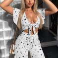 thumbnail image 4 of Mode Vacances Femmes Col en V Imprimé Manches Courtes Pantalon Long Ensemble 2 Pcs Fête, 4 of 8