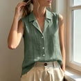thumbnail image 2 of Aezemi Women Cotton Linen Shirts, Dressy Sleeveless Collared Button down V Neck Blouses, Summer Business Casual Office Tank Tops, 2 of 8