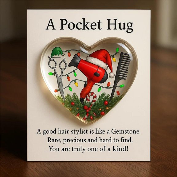 PLPPYFS A Pocket Hug for Hairstylists, Mini Hairdresser Tools Heart Pocket Hug Token with Greeting Cards, Thank You Gift for Your Hairstylist, Hairdresser Gifts for Women Men Birthday Xmas Ornament