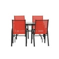 thumbnail image 2 of Flash Furniture 5 Piece Commercial Grade Patio Dining Set with Tempered Glass Patio Table with 4 Chairs with Red Flex Comfort Material Seats and Backs, 2 of 12