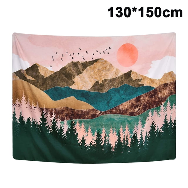 Tapiz puesta de sol pájaros barco lago tapiz acuarela naturaleza paisaje tapices colgante de pared para habitación impreso ukiyo-e tapiz Xemadio 2034801-3
