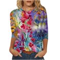 thumbnail image 1 of Moda mujer cuello redondo tres cuartos 3/4 manga camiseta otoño estampado blusa Tops sudadera Fridja FKASFK3009, 1 of 5