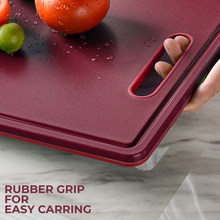 Linoroso Cutting Boards Set for Kitchen Included Defrosting Tray for Frozen  Meat, Plastic Cutting Board Dishwasher Safe - Bordeaux Red 