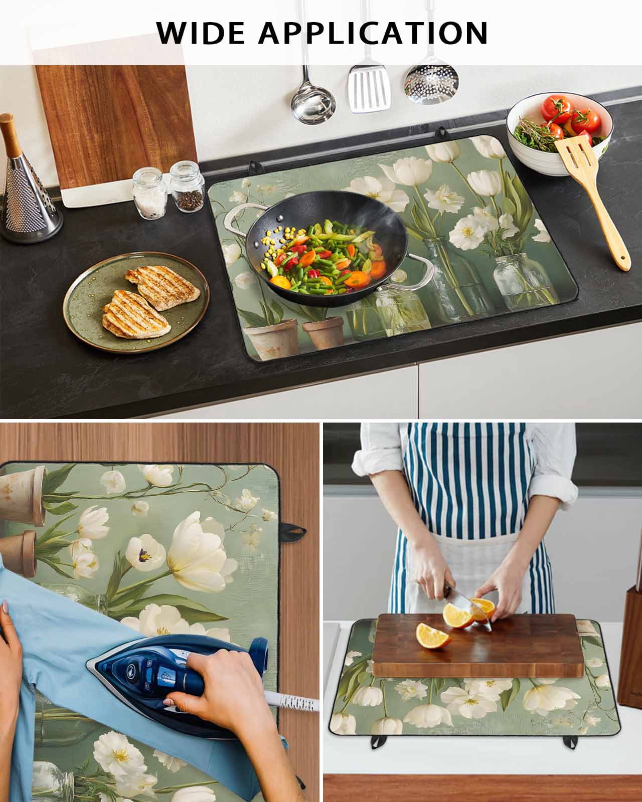 nqOlkjepod Large Induction Cooktop Protector Mat 24"x21", Flower Floral Stove Top Covers for Electric Stove, Watercolor Cottagecore Blooms Wildflowers Stove Burner Cover Mats, Glass Top Stove Cover
