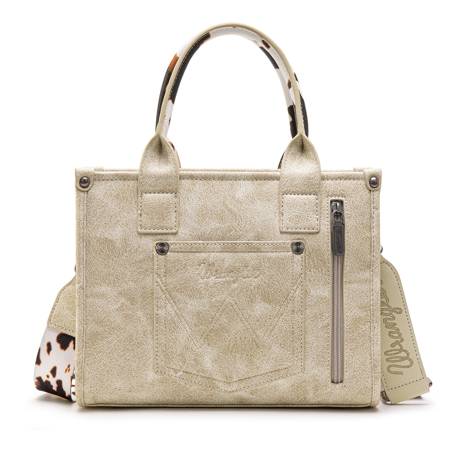 Wrangler Medium Tote Bag for Women Designer Satchel Handbags Top-handle Purses with Strap, Bottom Cow-Beige
