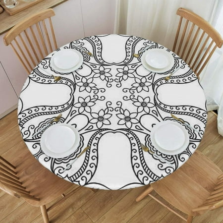 

Geometric Datura Retro Flowers Abstract White and Black Anti Overflow Tablecloth for Round Tables in Holiday 40 -48 24jl19caA91