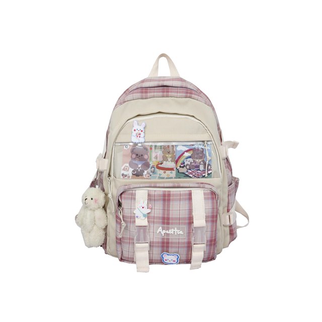 Bolsa Mochila de retazos de lona para mujer Mochila grande para estudiantes de estilo preppy (rosa) Ehuebsd Para Estrenar