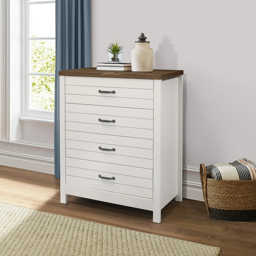 Lancaster Farmhouse Oak Top 4Drawer Dresser, Ivory, by Hillsdale