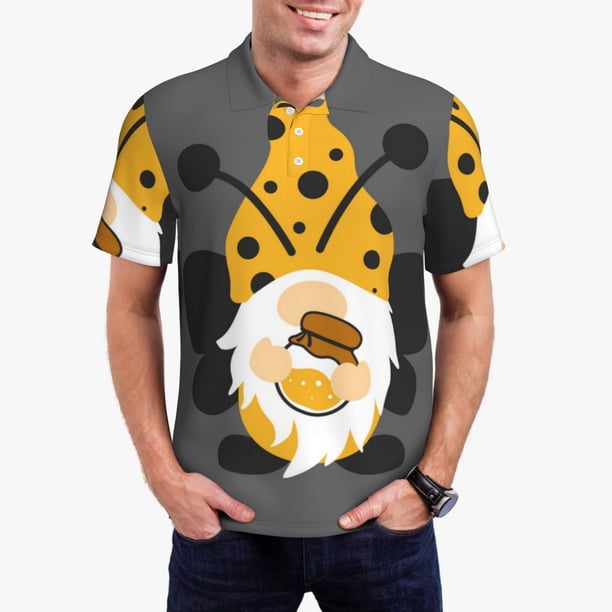 Balery Bee Gnome With Sunflower Camisa Polo de Hombre con Estampado, de Manga Corta y Tejido Medio, Camisa Tipo Golf Polo-XX-Large