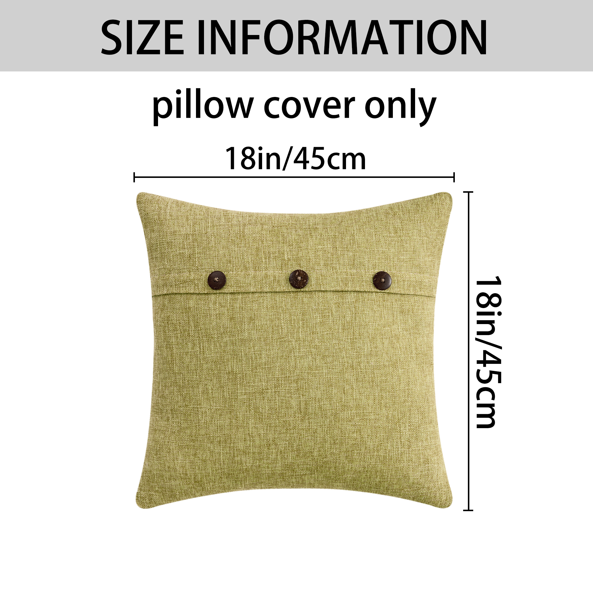 Unique Bargains Triple Button Decorative Pillowcases Green 18" x 18"