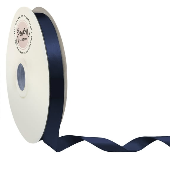 Navy Blue Double Faced Satin Ribbon for Crafts, 5/8" x 100 Yards by Gwen Studios