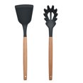 thumbnail image 1 of Juego de 2 utensilios de silicona antiadherentes con mangos de madera redondeados para cocinar y hornear, 1 of 5