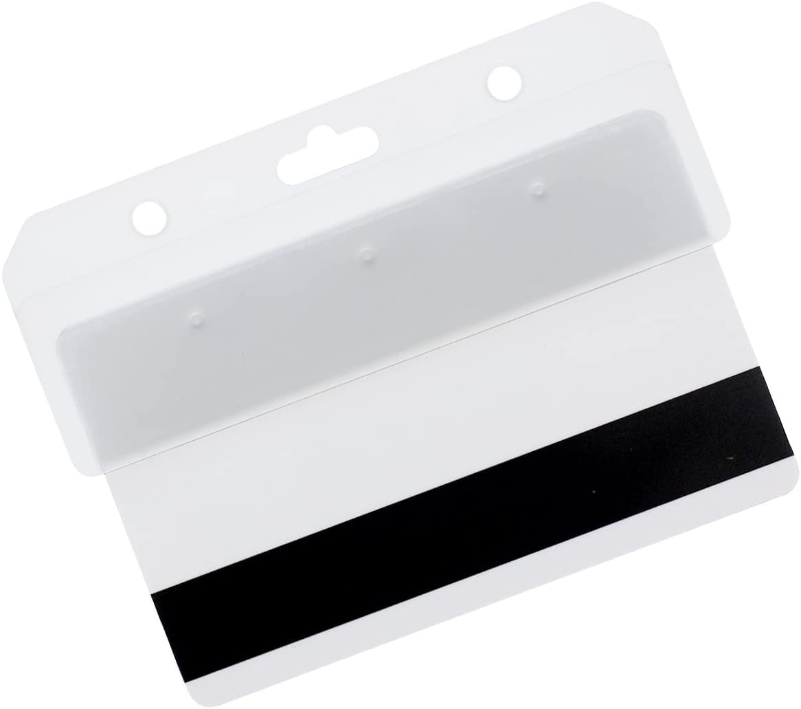 Bulk 50 Pack - Rigid Plastic Horizontal Half Card ID Badge Holders - Hard Plastic Easy Access Swipe Card Holders by Specialist ID