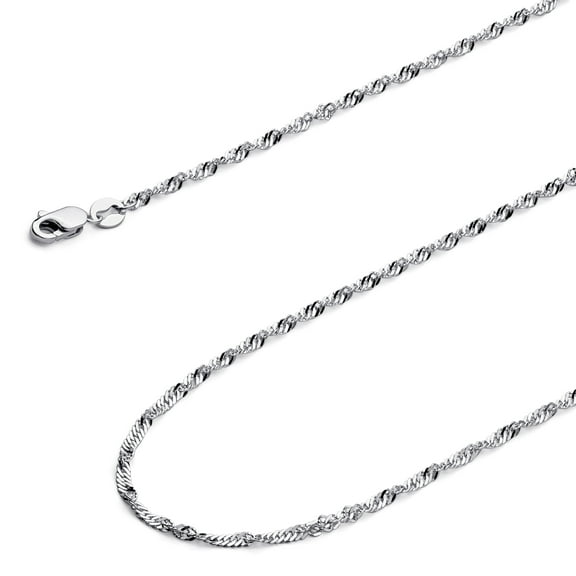 Wellingsale 14k White Gold Polished Solid 1.8mm Singapore Chain Necklace with Spring Ring Clasp - 20"