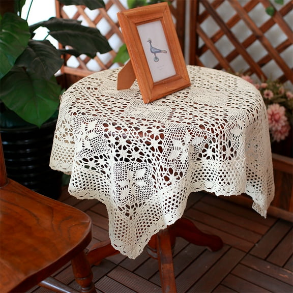 Square Handmade Crochet Tablecloth Table Cloth Cover for Kitchen Dinning Bedside Tabletop Decoration