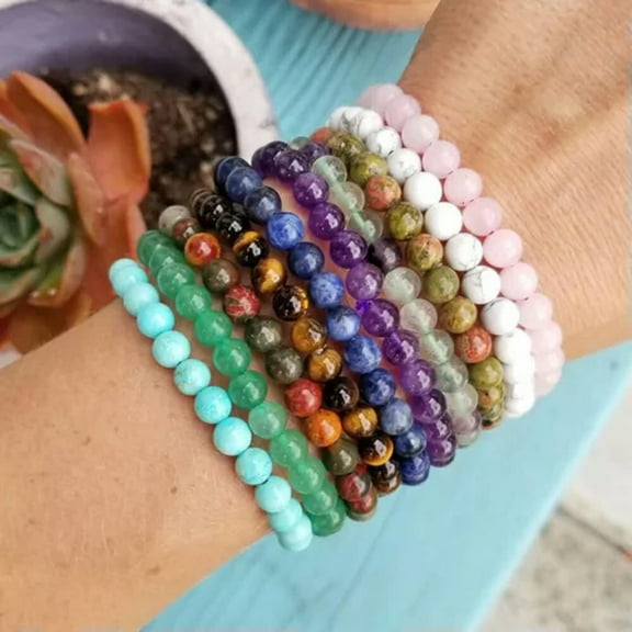 HOOUN 10pcs 4-8mm Stretchy Stone Bracelets Mix Natural Gemstone Beads Healing Reiki-Color random shipment-10pcs 4mm Bracelets