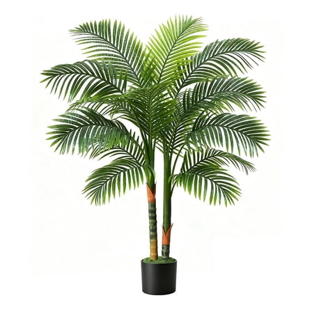 NOVAROOT Artificial Golden 6ft Cane Palm Tree with Cement Pot - Realistic Faux Palm Plant for Indoor/Outdoor Decor, Housewarming Gift