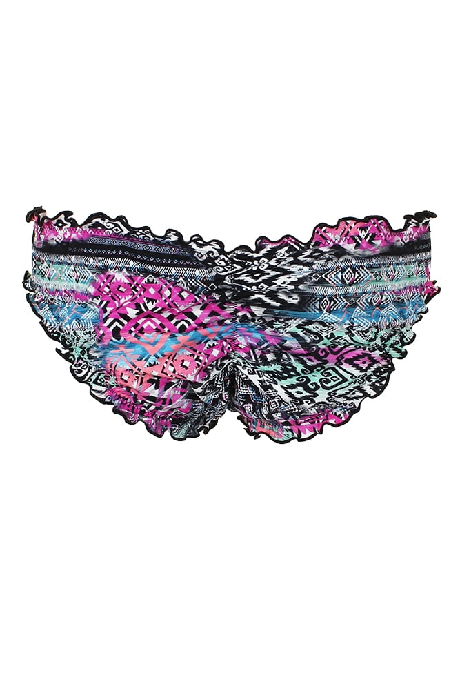 Sundazed Black Multi Mermaid Ruffled Cheeky Bikini Bottom S
