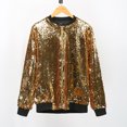 thumbnail image 3 of Moda mujer lentejuelas abrigo chaqueta de bombardero de manga larga con cremallera ropa de calle cas Tomshoo Dorado/M, 3 of 7