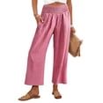 thumbnail image 2 of Women's Gingham Plaid Wide Leg Palazzo Pants Elastic High Waist Cropped Lounge Trousers with Side Pockets for Casual Daily Wear Hot Pink XL, 2 of 7