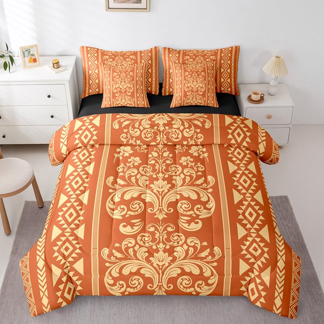Erosebridal Aztec Damask Bedding Sets Full Size, Retro Floral Comforter Sets with Sheets, Bohomian Theme Decor, Reversible