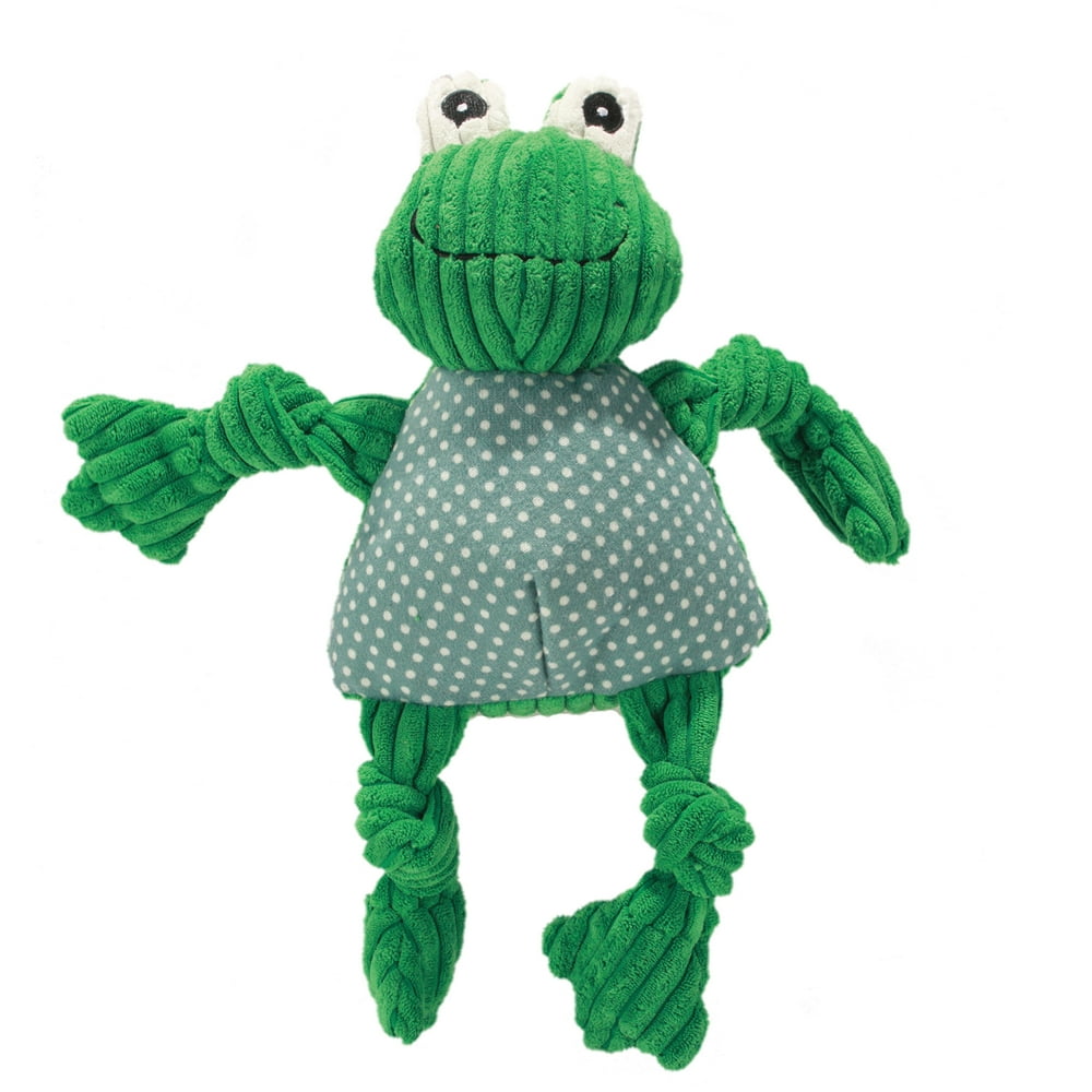 HuggleHounds Knottie Plush Dog Toy Frog, Large