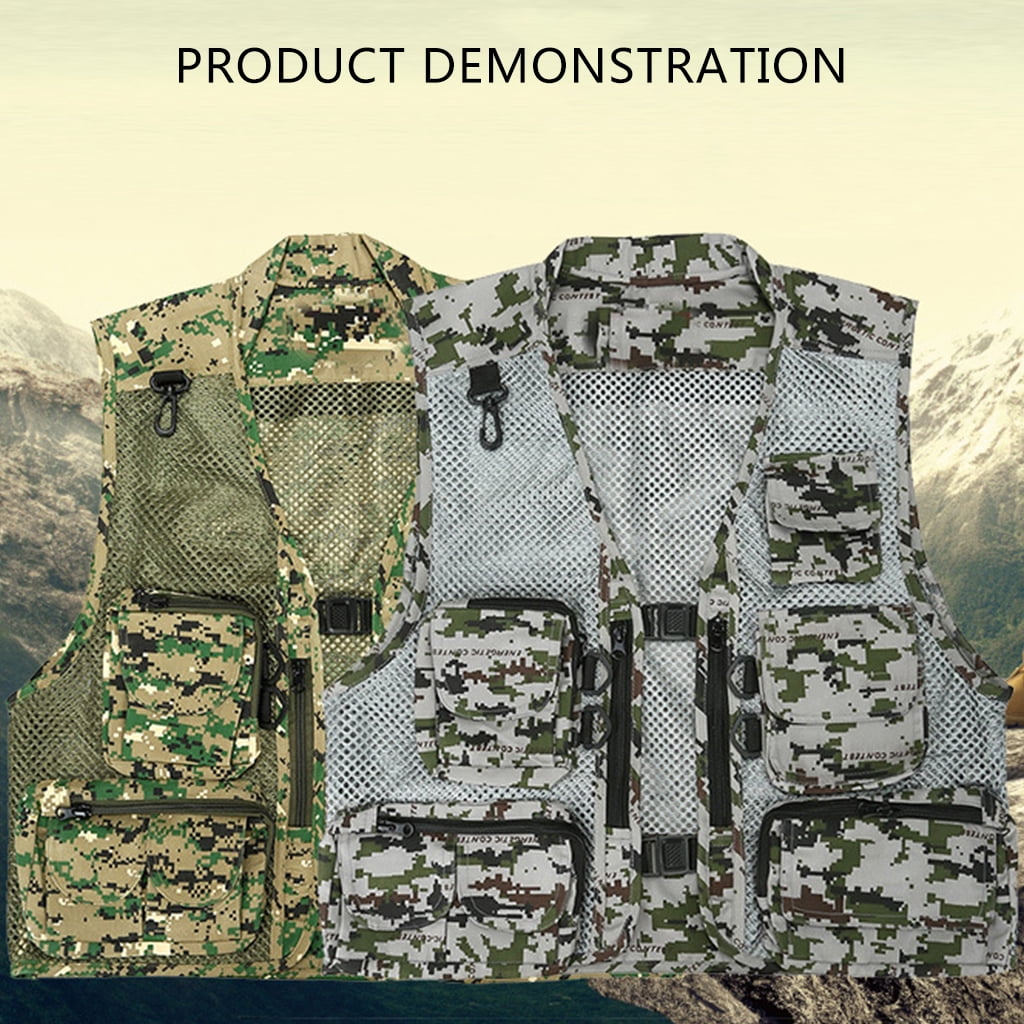 Necvior Multi Pockets Vest Men Summer Mesh Breathable Photography Waistcoat Reporter Director Casual Vest Work Uniform