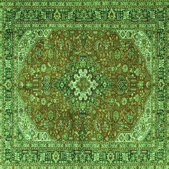 Ahgly Company Indoor Square Medallion Green Traditional Area Rugs, 8' Square