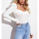 thumbnail image 3 of Camiseta para mujer Top elegante Puff manga larga Slim Fit Color puro tejido acanalado sin espalda Pollover blanco S, 3 of 6